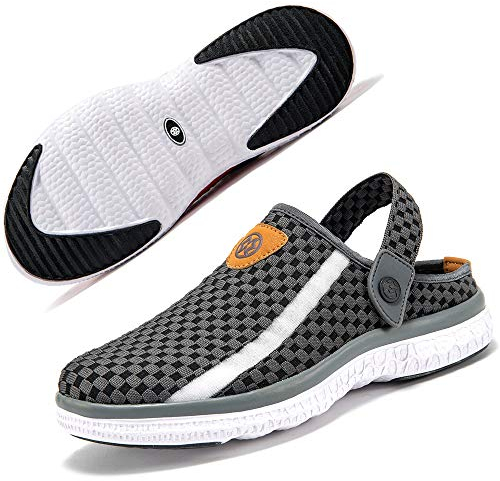 Chaussons Homme Sabot pour Travail Chaussures de Jardine Chausson de Piscine Mules Souples Sandale Eté Respirantes Gris foncé 45