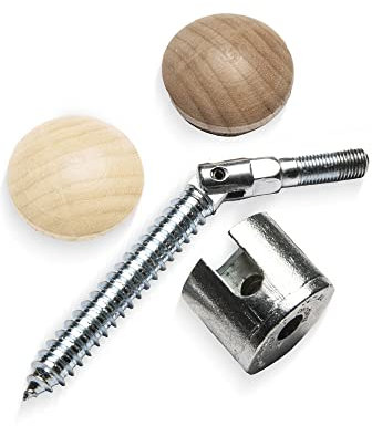 Universal Zip Bolt HANDRAIL to Newel Post Fixing KIT (1 x Adjustable Threaded Bolt, 1 x Cam Nut, 1 x Oak Cover Button, 1 x Pine Cover Button)