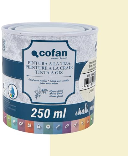 Cofan Pintura a la tiza | Chalk paint | Acabado efecto tiza | Adecuada para restauración y decoración de muebles | Capacidad: 250 ml (BLANCO VINTAGE)