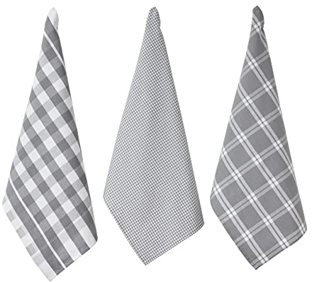 Penguin Home Set of 3 100% Cotton Kitchen Towels, Eco Friendly Sustainable Tea Towels Stylish with Different Pattern, Size - 50x70 cm Colour - Grey & White Dish Towels