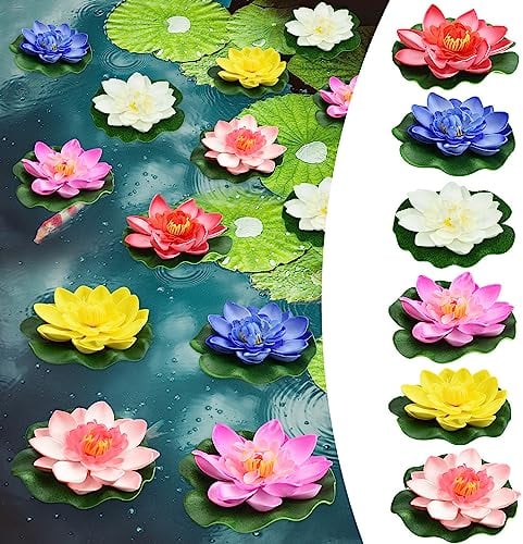REFORUNG 6 PCS Nenufares Flotantes Artificiales 10cm Flor de Loto Artificial Pequeña Nenúfares Flotantes de Plástico EVA Nenúfares Flotantes Piscina Decoración para Patio Jardín Estanque Escenario