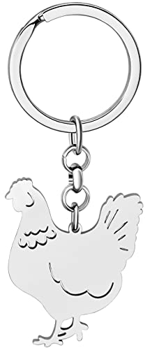 DALANE Edelstahl Neuheit Huhn Schlüsselanhänger Henne Hahn Auto Schlüsselring Schmuck Geschenke für Damen Mädchen Dekor (Versilbert Henne)