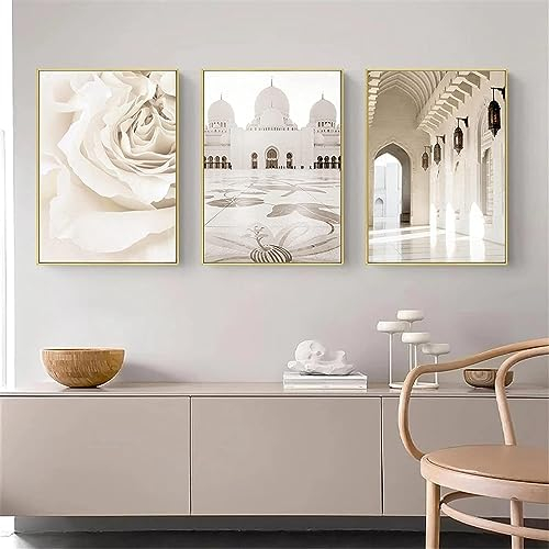 MHLCMG Leinwand Malerei Islamische Moschee Bilder Wandkunst Muslim Beige Landschaft Poster Kunstdruck Bild Wand Wohnzimmer Schlafzimmer Dekor Kein Rahmen (1,3X30X40CM)