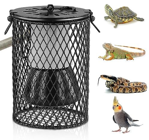 Reptile Heat Lamp with Guard, 100W Ceramic Heating Lamp with Anti Hot Bracket Cage,Lampshade Holder Heater Lighting, Infrared Reptile Heat Bulb for Bearded Dragon,Lizard,Tortoise,Snake,Birds, UK Plug