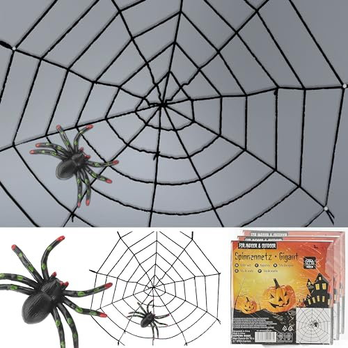Cepewa Halloween Spinnennetz | 150x150x2cm Nylon | Gruseldeko Netz mit Spinne Halloween-Party (150x150cm, schwarz, 1)