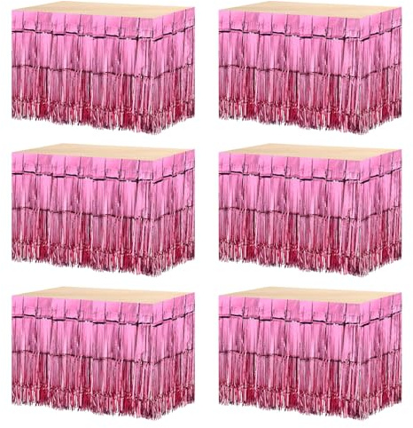 sourcing map 6 pezzi 73 x 274 cm rosa metallizzato frangia orpelli gonne tavolo per tavoli rettangolari orpelli sfondo tenda per matrimonio compleanno festa decorazione
