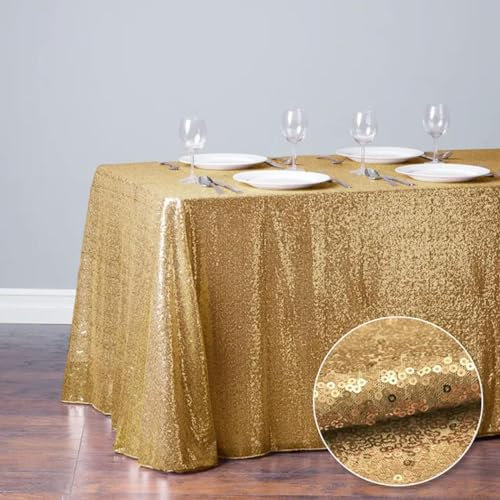 KEYNCO Tovaglia rettangolare con paillettes, color oro rosa e argento, con glitter, per feste di nozze, hotel, banchetti, decorazione per tavolo da pranzo, champagne, 120 x 180 cm