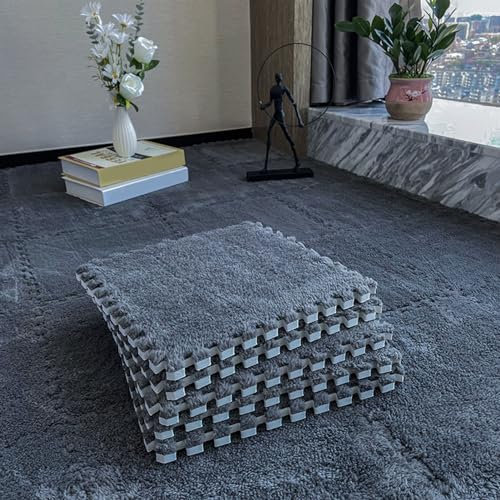 80 Pieces Interlocking Foam Carpet Tiles,Fluffy Carpet Jigsaw Floor Tiles for Bedroom,Plush Puzzle Mat,Carpet Foam Squares(Size:0.23 inch,Color:Gray)