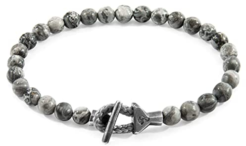 ANCHOR & CREW Graue Jaspis Mantaro Silber Und Steinperle Armband - Mann - 23cm