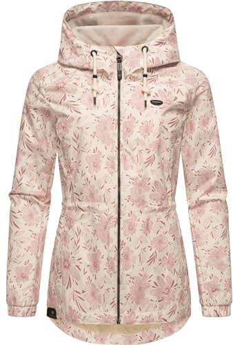 Ragwear leichte Damen Übergangsjacke wasserdichte Outdoorjacke mit floralem Allover-Print und Kapuze Dankka Spring YOUMODO Light Pink Gr. 5XL