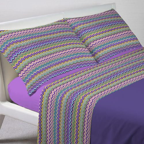 GC ARREDOCASA Set Lenzuola Una Piazza e Mezza - Baia Lilla - 100% Cotone Quadrifoglio - Un Completo Letto Una Piazza e Mezza Made in Italy (1 Piazza e Mezza)