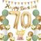 Moorle Geburtstagsdeko frau 70 jahre, Salbeigrüne Deko 70. Geburtstag Männer, Grün Weiß Gold Luftballons 70 Geburtstag, Party Ballons mit Banner Flaggen, tortendeko für 70.ter Geburtstag Dekoration