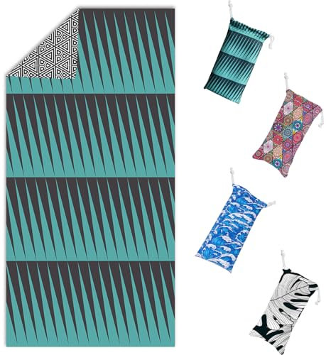 Winwild Beidseitig Bedrucktes Strandtuch Mikrofaser 90x180 cm | Sandfreie & Ultraleicht & Schnelltrocknend | Strandhandtuch Groß mit Tasche Druckknopf Handtuch Badetuch Reisehandtuch Strandtücher