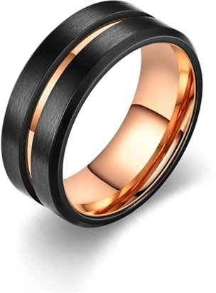 Whoiy Herren Ringe Mittelrille Edelstahl, Schwarz Rosegold Verlobungsringe Hochzeit Matt Ausgefallene Trauringe 8MM Personalisiert Gravur für Ihn Größe 65 (20.7)