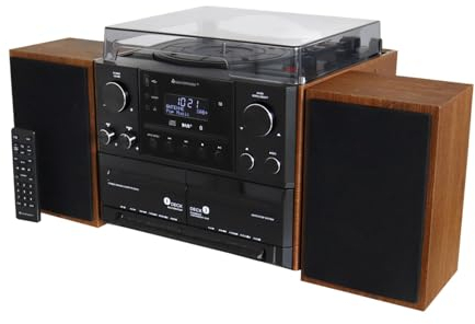 Soundmaster MCD5600BR Chaîne Hi-FI avec Platine Dab+ Double Cassette Lecteur CD USB MP3 Bluetooth Encodage Numérisation Connexion d'antenne 75 Ohms