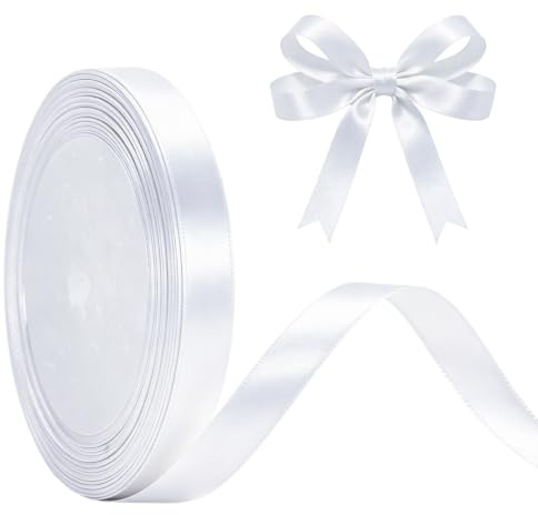 White Ribbon 10mm for Gift Wrapping 22M, White Satin Ribbon 10mm Thick for Crafting Cake,Hair Bow,Polyester Ribbon Christmas Decoration,Wedding Car Decor