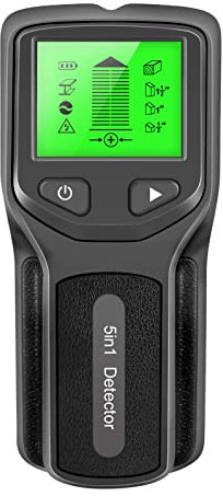 Scanner da parete, 5 in 1, rilevatore di perni, rilevatore di fasci da parete, sensore centrale con display LCD, per cablaggio elettrico, borchie metalliche, rilevamento travetti cavi (nero)