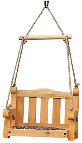 Bird Feeders for Outdoors Wooden Bird Feeder Durable Hanging Wild Bird Feeder Station Perch Garden Bench Swing Seat Bird Feeder for Outside (Color : White, Size : As shown)