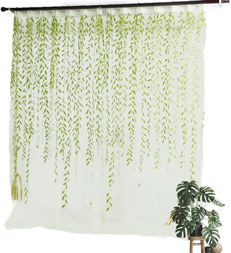Willow Voile-Vorhänge, Efeu, hübsche Vorhänge, grüne transparente Blättervorhänge, leichte und glatte Fenster-Tüllvorhänge, Kinder-Tüll-Designvorhänge und Vorhänge, Wohnzimmer, Schlafzimmer, Fenster,