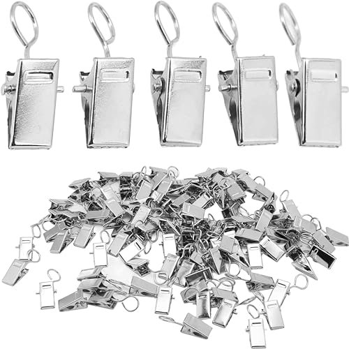 50 Piezas Clips de Gancho de Acero Inoxidable, Metal Pinzas para Cortinas con Gancho, Ganchoclips para Cortina de Ducha, para Dormitorio, Baño, Decoración del Hogar, Plata