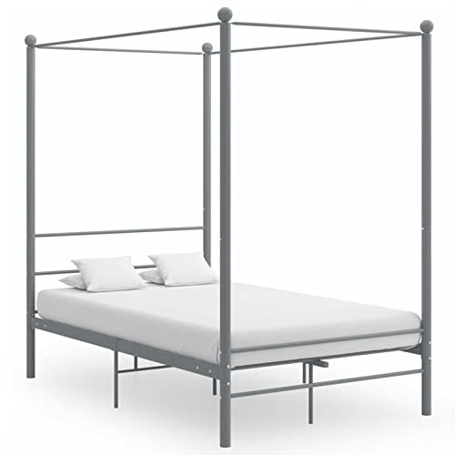 LAPOOH Himmelbett, Bett, Bettgestell, Jugendbett, Schlafzimmer Bett, Bed Frame, Grau Metall 120x200 cm