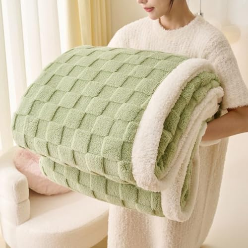 Gracelife Sherpa Blanket Throw Fleece Blanket Double, Soft Fluffy Fuzzy Warm Blanket Throws for Bed and Couch, Large Thick Blanket for All Season Use,Sage Green,200x230cm