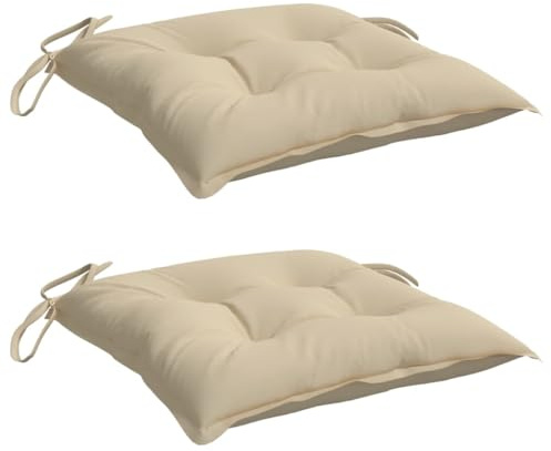 vidaXL Stuhlkissen 2 STK., Sitzkissen mit PP-Hohlfasern, Stuhlauflage mit Schnüren für Außen Innen, Sitzauflage Kissen, Beige Oxford-Gewebe