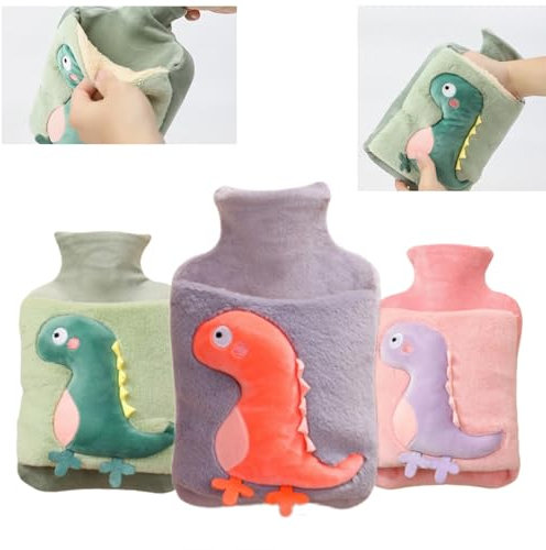 MHwan Bolsa Agua Caliente, 2L Bolsa de Agua Caliente de Felpa Gruesa de Gran Capacidad, Bolsas Agua Caliente 100% a Prueba de Explosiones y Fugas, Lindo Bolsas de Agua Caliente de Dinosaurio