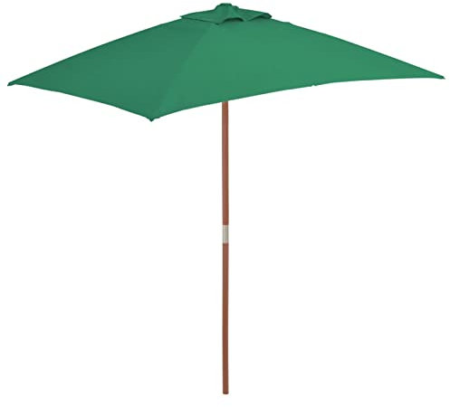 Iiaky Parasol avec mât en Bois 150 x 200 cm Vert,Parasol De Jardin Exterieur,Protection UV,Parasol,