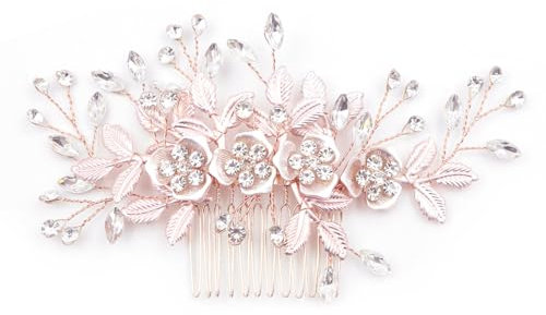 CENPEK Épingle à cheveux de mariage pour les femmes Rose Gold Strass Épingle à cheveux de mariage À la main Floral Strass Casque pour la mariée Demoiselle d’honneur Épingle à cheveux