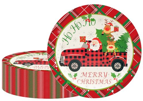 EVYIENEN 50pcs Christmas Party Paper Plates, 7in Disposable Dessert Plates for Merry Christmas Gifts & Party Supplies