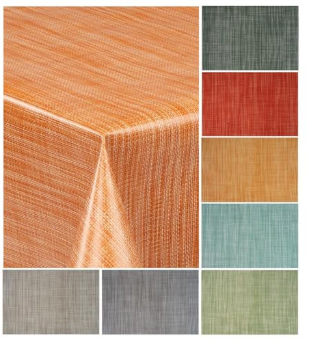 laro Wachstuch-Tischdecke Wachstischdecke Gartentischdecke Leinenoptik, Muster:Leinenoptik Orange Bronze, Größe:100x140