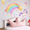 Wandtattoo Kinderzimmer Mädchen,Regenbogen Einhorn Wandsticker Babyzimmer,Rosa Cartoon Schmetterlinge Wanddeko Schlafzimmer Wolken Sterne wandaufkleber kinderzimmer (D8032JS)