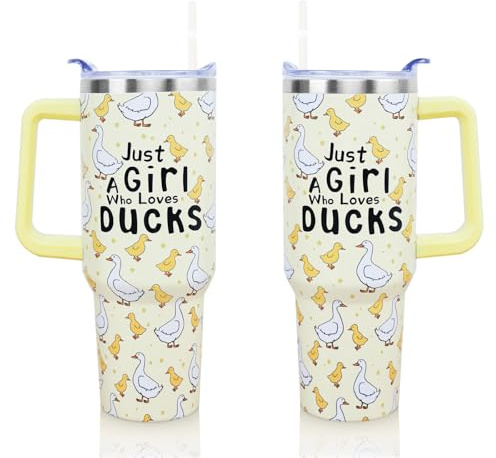 Mhrevyi 40 Oz Duck Tumbler with Handle and Straw Yellow Dcuk Coffee Travel Cup Mug Water Bottle Drinking Glass, Mother's Day Birthday Gifts for Mom, Christmas Birthday Gifts for Women Girls