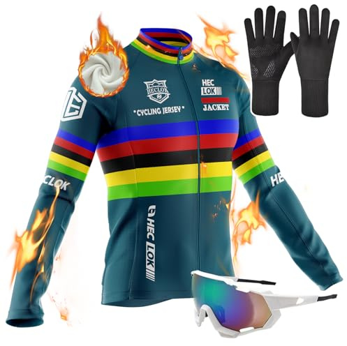 Herren Winter Fahrradtrikot Langarm Thermo Funktions Radtrikot Warm Fleece, Langarm Fahrrad Shirt, MTB Thermo Trikot, Herren Radtrikot, Fahrradbekleidung Radshirt für Männer