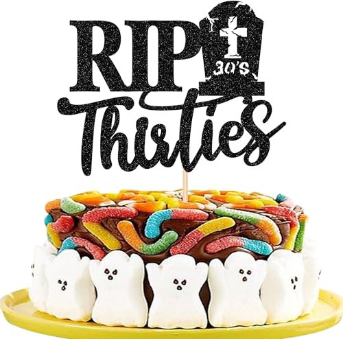 Xsstarmi Tortenaufsatz Rip Thirties, schwarzer Glitzer, Death to My Thirties-Kuchendekoration für Rip 30er Jahre, Beerdigung, Happy Youth 30. Geburtstag, Party-Kuchendekorationen, Zubehör, 1