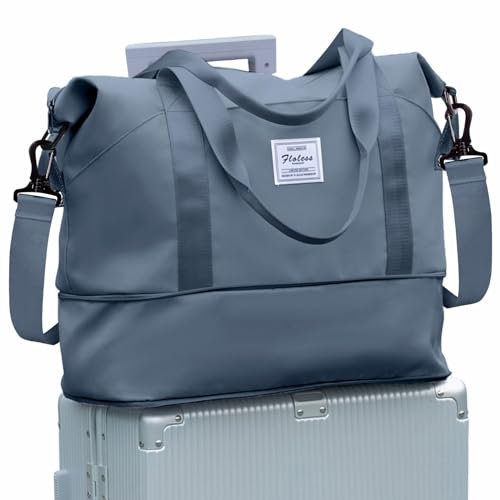 SZLX Travel Duffel Bag Weekend Bag with Trolley Sleeve, Dry & Wet Seperated Sports Gym Waterproof Carry On Bag for Women Men Weekender Tote Hospital Cabin Bag Cabin Bag Blue