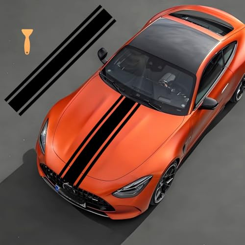 Cooles Autohaube Kofferraum Streifen Aufkleber,Auto Racing Motorhaube Karosserie Seite Fenster Aufkleber Dekor, Vinyl Modifizierte Motorabdeckung Streifen Aufkleber für Autos SUV Geländewagen,Schwarz