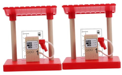 COSMEVIVI 2stücke Holz Zug Zubehör Holzbahn Tankstelle Spielzeug Für Dekorative Modell Gas Station Kreatives Rollenspiel Für Jungen Und Mädchen