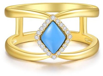 PRAYMOS Boho Western Türkis Ring Daumenring mit 14K Vergoldung Statement Siegelring Vergoldet klobiger Kuppelring Stapelring für Damen Statement Ehering