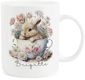 Purely Home Personalised Teacup Bunny Mug - Cute Floral Custom Gift/Present - Tea Coffee Bone China Cup