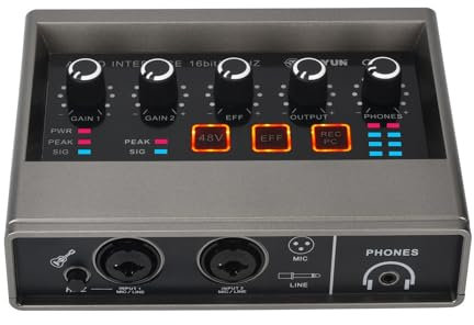 SHEHUALI Audiomischpult, Echo Effects Interface 2 Kanäle 48V Computer Record E-Gitarre PC Recording Externe Soundkarte Laufwerksfrei Q16