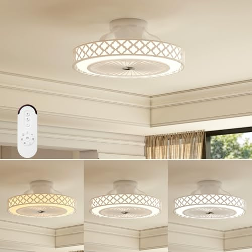 COSTWAY Ventilateur Plafond avec Lumiere, Lampe Ventilateur Plafond Réversible, Télécommande, Minuterie, Couleur et Luminosité Réglables, 6 Vitesses de Vent, pour Salon Chambre (Ø 48 × H19 cm,Style 1)