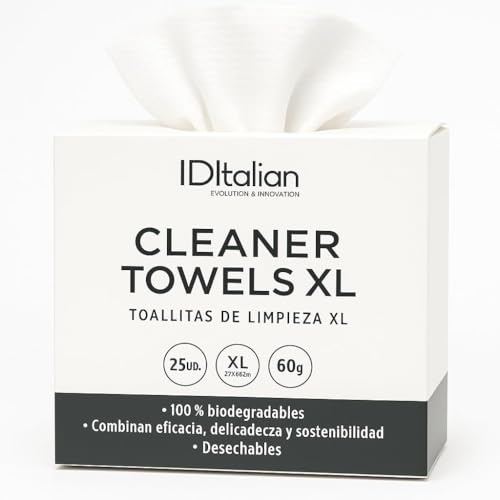 ID Italian Design Clean Towels XL - Biologisch Abbaubare Einweg Gesichtstücher - Hygienische, Weiche und Reißfeste Fusselfreie Tücher - 25 Stück