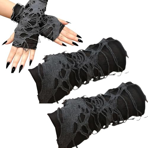 LIUYIDM Halloween Fingerlose Handschuhe Spinnennetz Spitzenhandschuhe | Schwarze Punkhandschuhe Totenkopf Handschuhe, für Halloween-Partys, Karnevals-Mottopartys Kostümzubehör