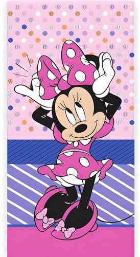 Disney Minnie Maus Strand- & Badetuch 70x140 cm, 100% Baumwolle | Weiches & Saugfähiges Kinder Bade- & Schwimmtuch | Verspieltes Rosa Pünktchen-Motiv mit Minnie | Ideal für Strand, Bad & Pool