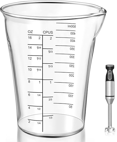Feekoon Blender Measuring Cup 16oz Compatible with Cuisinart Smart Stick Hand Blender CSB-79 CSB79MC, Glass Mixer Attachments Immersion Cups, Replacement Measuring Cup for Stick Hand Blenders