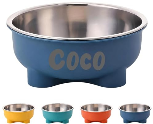 Personalised Dog Bowl with Text, Stainless Steel Cat Food Bowl with Anti-Slip Silicone Bottom, Suitable for Cats, Puppies and Small Dogs (Blue)