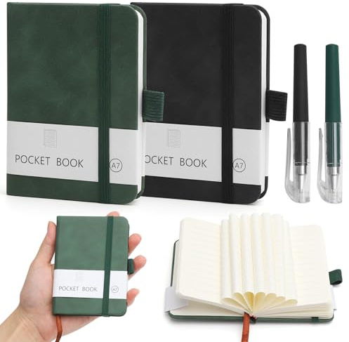 XRVRILE 2 Pezzi Notizbuch Klein, Notebook A7, Taccuino con Copertina Rigida A7 Piccolo con 200 Pagine, Taccuino Piccolo, Mini Taccuino con Banda di Chiusura Elastica, Taccuino con Penna