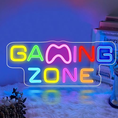 Gaming Zone - Señal de neón multicolor con zona de juegos, luces de neón para decoración de pared, luces de neón para sala de juegos, dormitorio, cueva de hombres, regalo para adolescentes, amigos